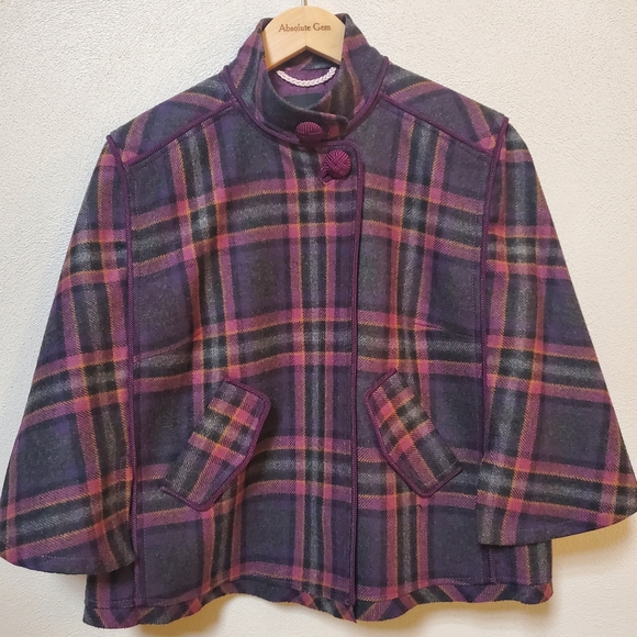 The Limited purple plaid wool blend cape jacket coat Academia Sherlock SZ small - Picture 2 of 14